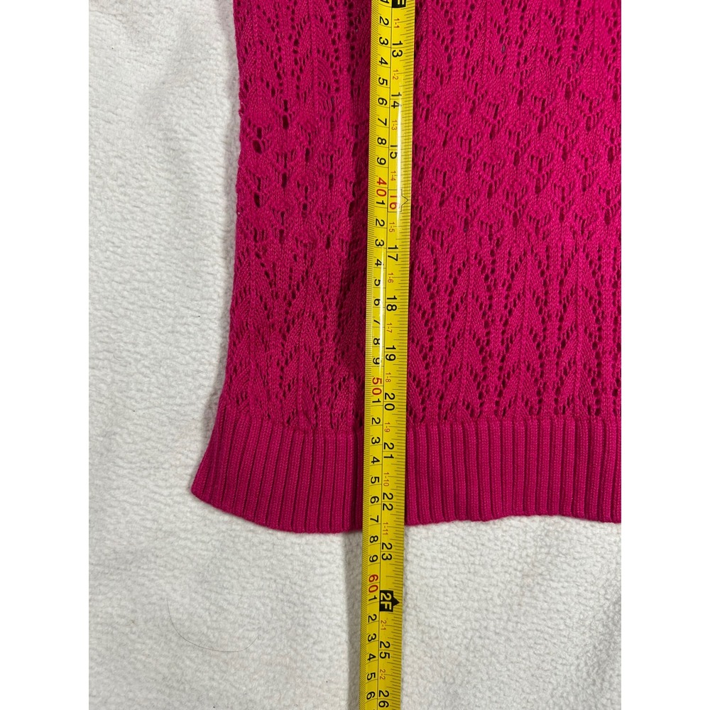Hollister Women Hot Pink Pointelle V-Neck Open Knit Chevron Sweater Medium Lace - Picture 7 of 7